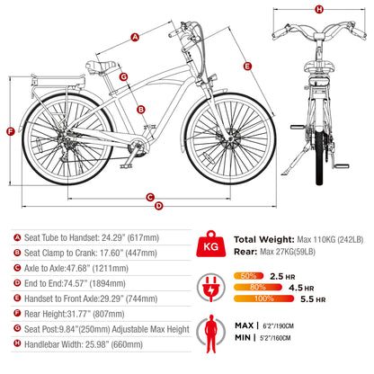 Vie 27.5in 7Sp 350W Ultra-Comfy Men's Cruiser E-Bike by Young Electric