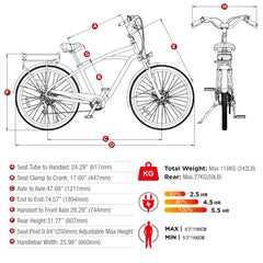 Vie 27.5in 7Sp 350W Ultra-Comfy Men's Cruiser E-Bike by Young Electric