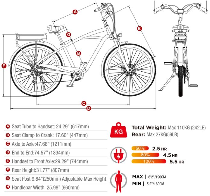 Vie 27.5in 7Sp 350W Ultra-Comfy Men's Cruiser E-Bike by Young Electric