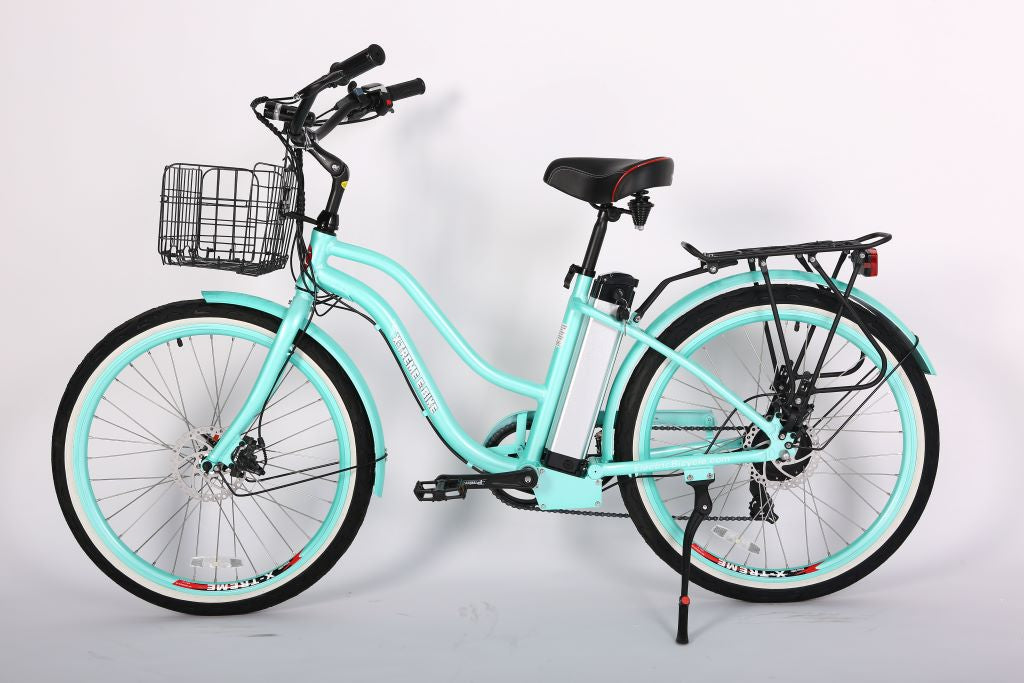 Malibu Elite Electric Step-Through Beach Cruiser Bicycle 24 Volt Lithium Powered X-Treme